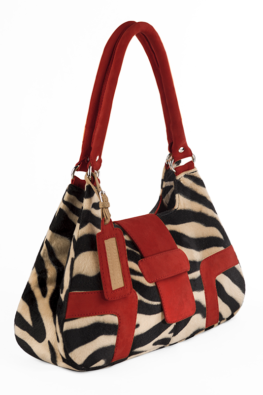 Safari black and cardinal red women's dress handbag, matching pumps and belts. Top view - Florence KOOIJMAN
